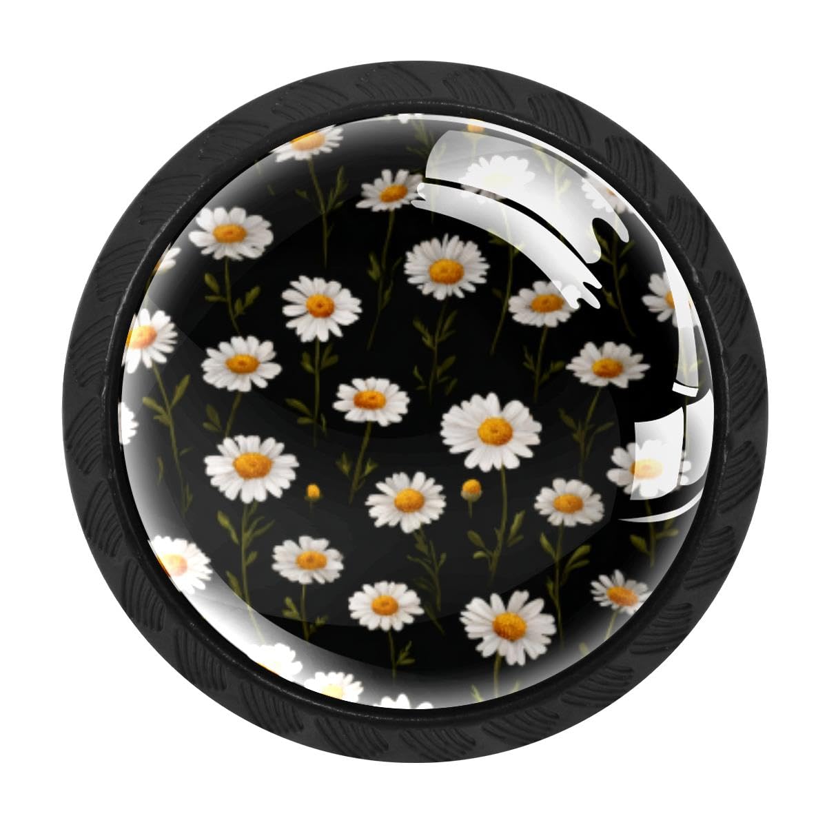 4 PCS Kitchen Cabinet Knobs, Daisies Flowers Drawer Knobs Dresser Handles