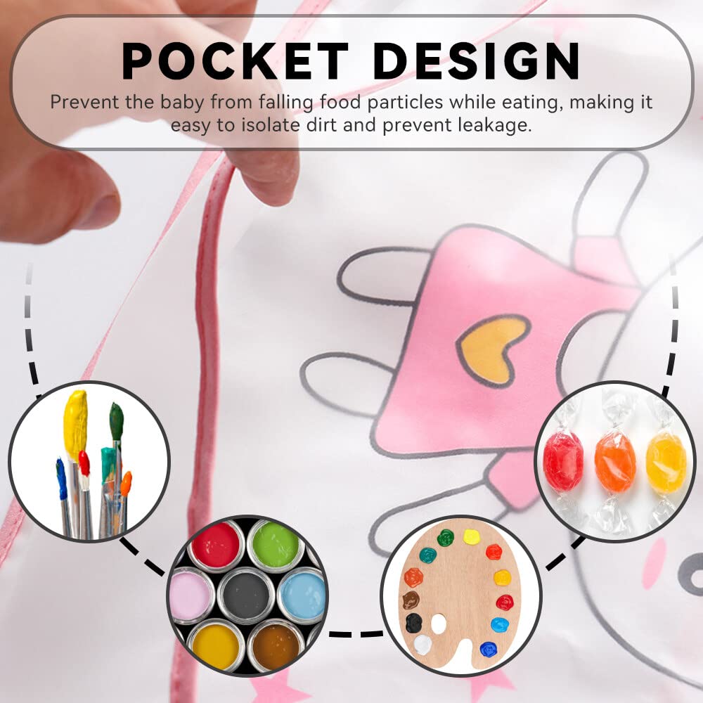 tablier bebe pour manger, bavoirs, 2 paquets de bavoirs imperméables à manches longues pour bébés avec pochette pour attraper les aliments, tablier nettoyable pour bébés de 2-4 ans,bleu et vert