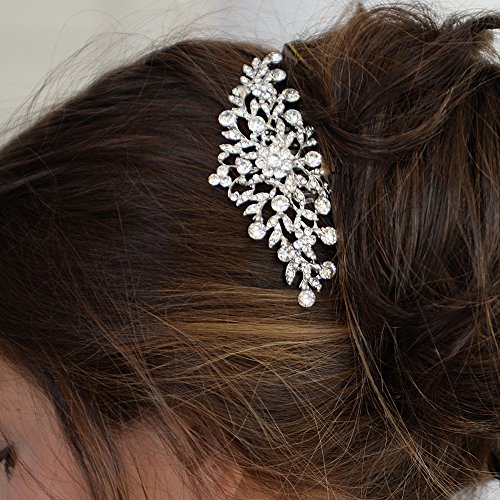 Mariell Silver Rhinestone Crystal Vine Bridal Comb, Wedding or Prom Hair Comb Accessory for Women, Brides