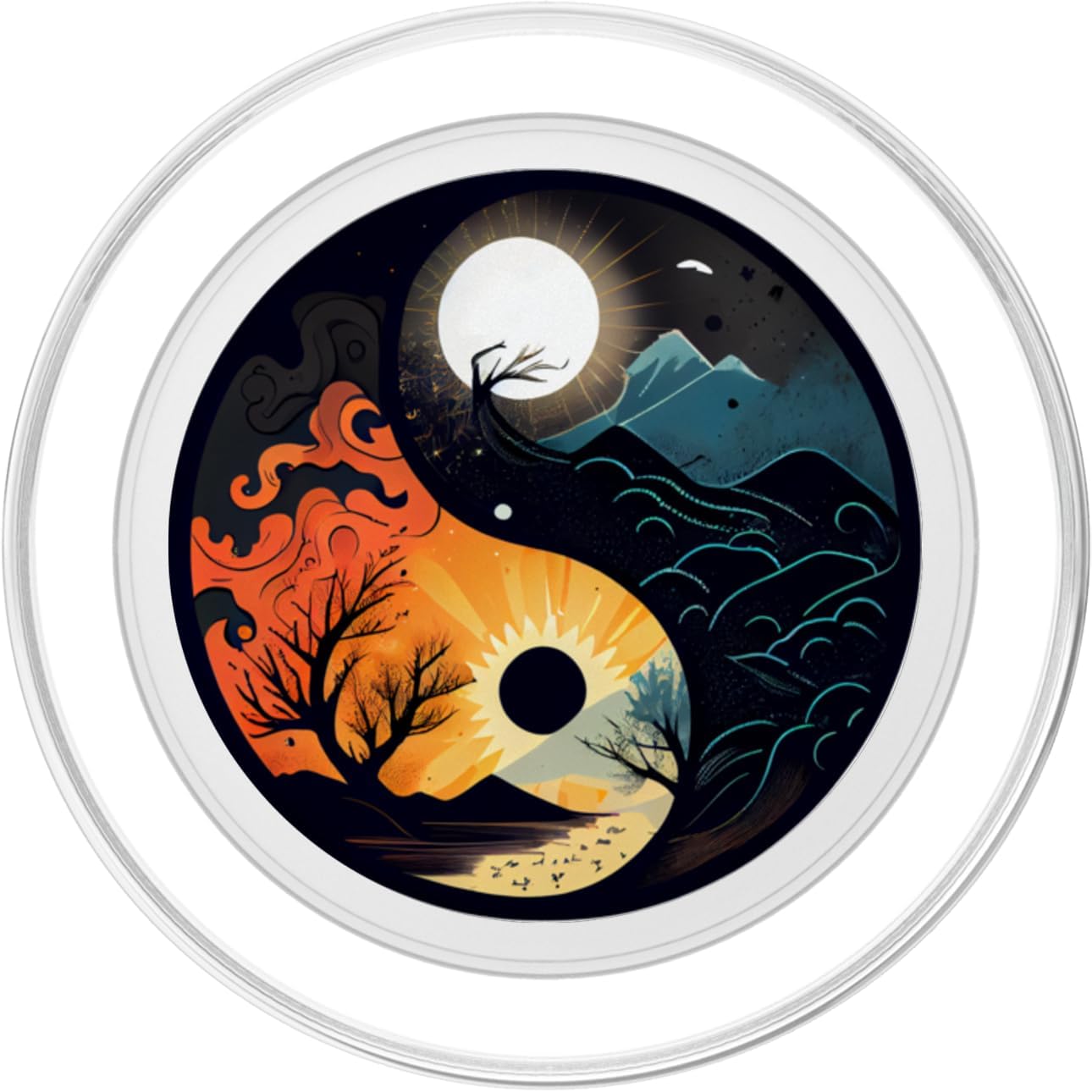 Yin Yang Day & Night Bonsai Clouds Waves Mountains Sun Moon PopSockets MagSafe PopGrip for iPhone