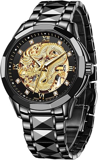Men's Watch Automatic Mechanical Hollow Dragon Watch Luxury Formal Gold Diamond 50M Waterproof Tungsten Steel Luminous Watch