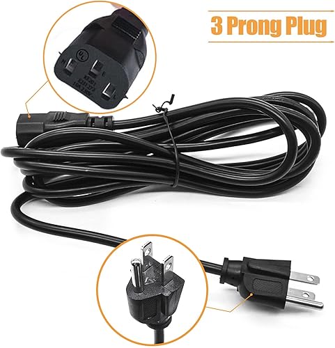 Miniatura 5 de mankk Cable de alimentación de CA de 10 pies, 3 clavijas, 10 A, 250 V, 18 AWG, cable de repuesto NEMA 5-15P a C13 para computadora, TV, monitor, PC,
