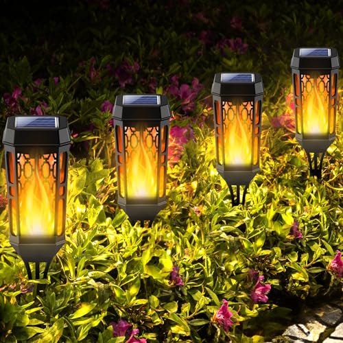 Joltix Luces de llamas Solar Exterior,8 Piezas 12LED Luces solares de llama para exteriores impermeables,Jardin con llama danzante,Lámpara Antorcha(Amarillo, 4) - imagen 2
