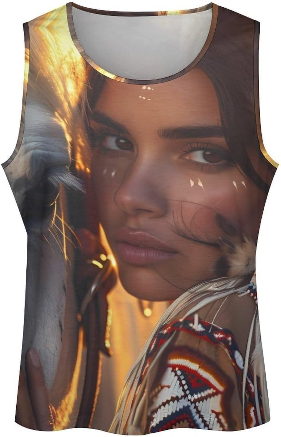 Native U.S. Woman and Horse Mens Breathable Printed Tank Top 5XL