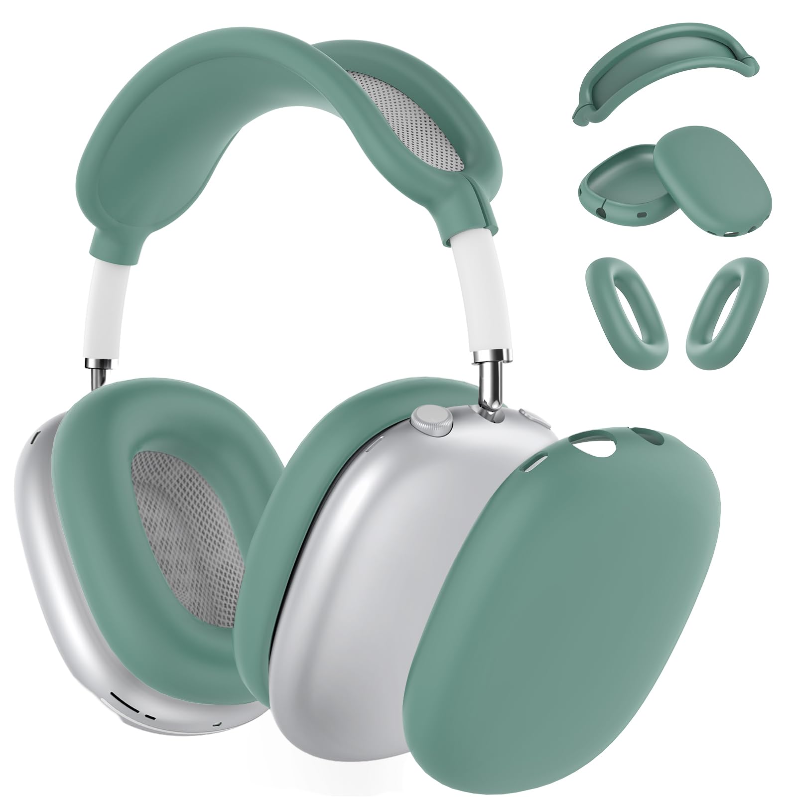 Silicone Case Cover for AirPods Max Headphones - Ear Pad, Cup, Headband Protector for AirPod Max (USB-C/Lightning) (2024/2020) - Apple Accessories, Pine Green