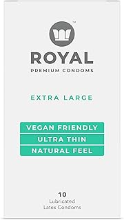 Extra Large Ultra Thin Vegan Condoms for Men - Premium Lubricated Condom - Unflavored Lubricant, Organic Latex - Odorless, Snug, Natural Feel - Safe & Durable - 10 Pack