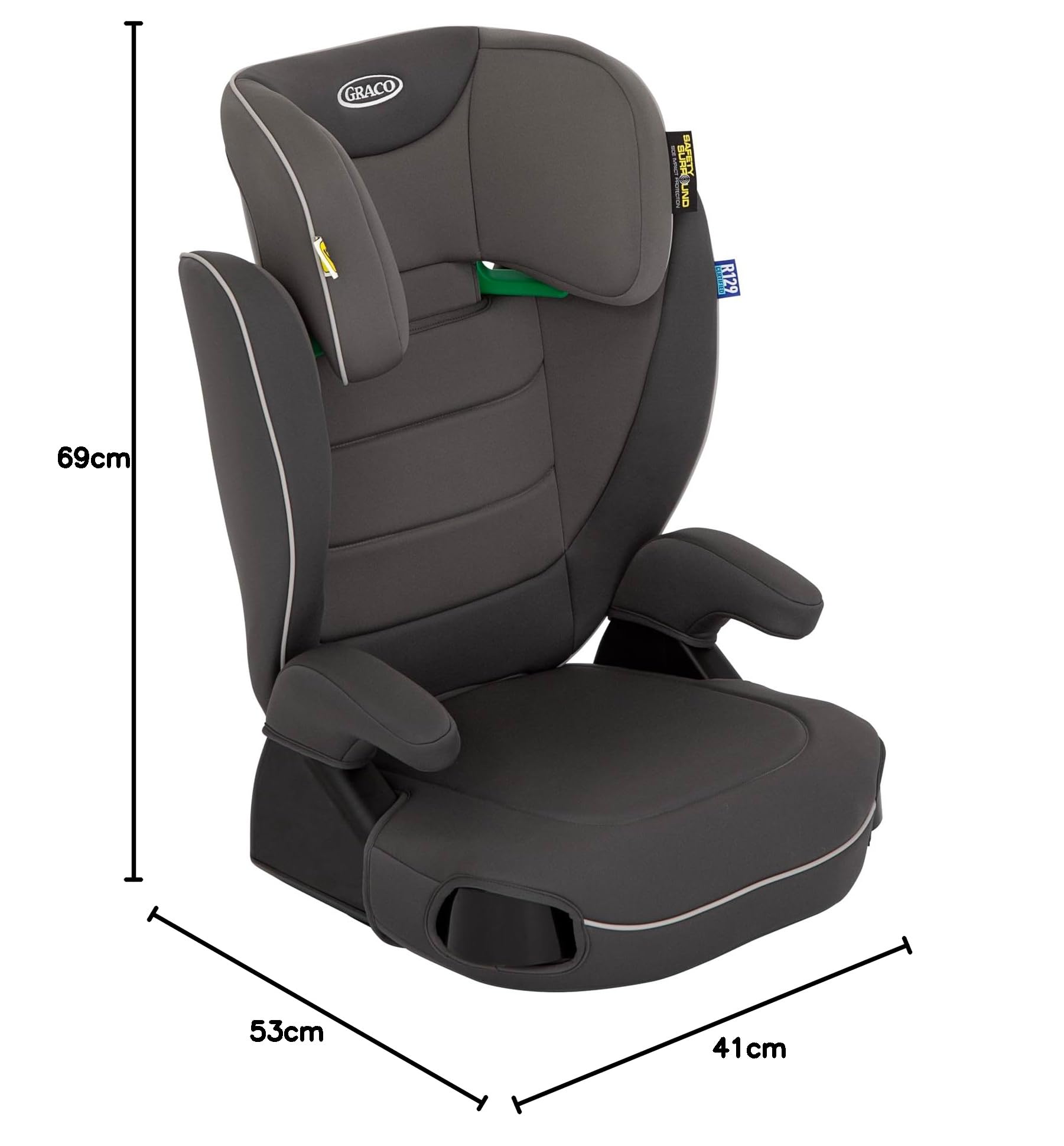 Graco Logico L i-Size R129 fotelik dziecięcy w wieku od 3,5 do 12 lat (100–150 cm), zagłówek z regulacją wysokości, nadające się do prania pokrowce na siedzenia, montaż z paskiem samochodowym