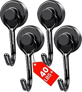 MIKEDE Magnetic Hooks 4 Pack, 40Lbs Heavy Duty Neodymium Magnet Hooks Black Magnetic Swivel Hooks for Hanging, Rust Proof Strong Magnets with Hook Magnetic Metal Hanger for Storage