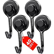 MIKEDE Magnetic Hooks 4 Pack 40Lbs Heavy Duty Neodymium Magnet Hooks | Black Magnetic Swivel Hooks for Hanging Rust Proof Strong Magnets with Hook Magnetic Metal Hanger for Storage