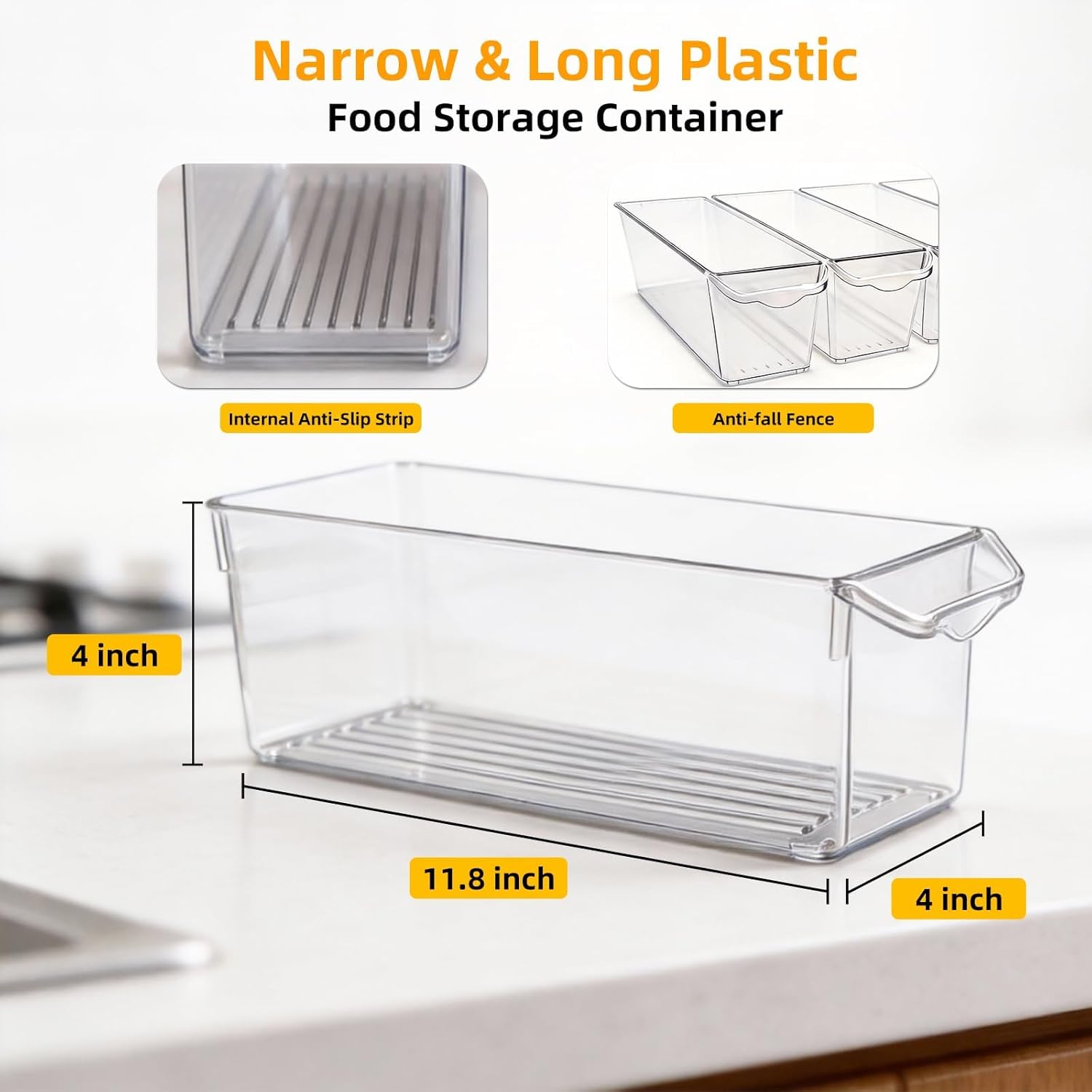 8 Pack Fridge Storage Bins, BPA Free Clear Refrigerator Organizers and Storage Containers, Clear Pantry Organization & Cabinet Bins, Slim Freezer Bin for Kitchen, Mini Fridge, Breast Milk