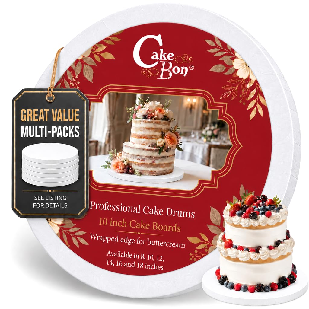 Cakebon Cake Boards 10" White Round Cake Drums 1/2" Wrapped Edge 6Pack