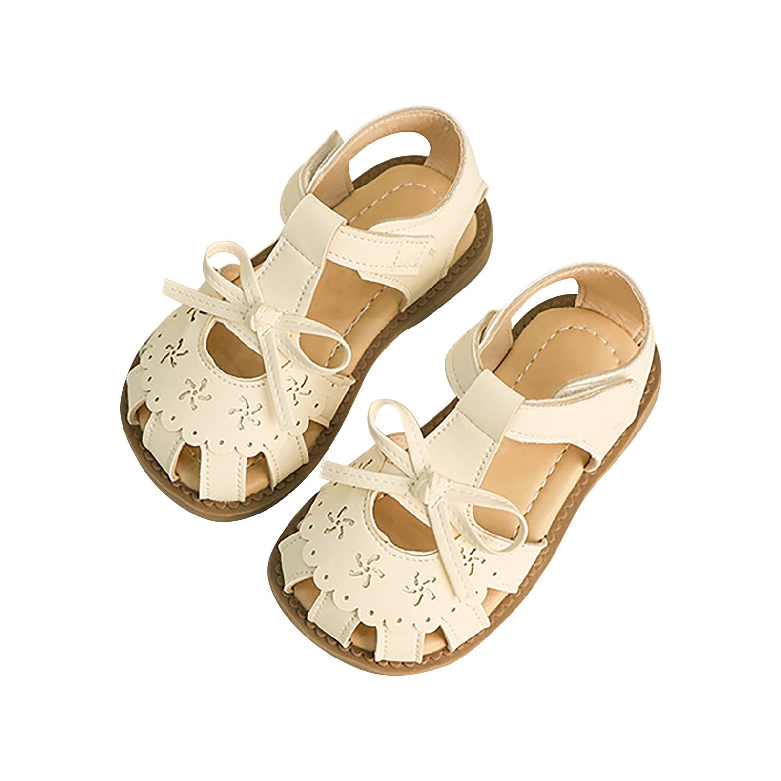 Girls Summer Casual Soft Bottom Cute Bowknot Shoes Beach Baotou Sandals Toddler Wide Sandals (Beige, 13.5 Little Child)