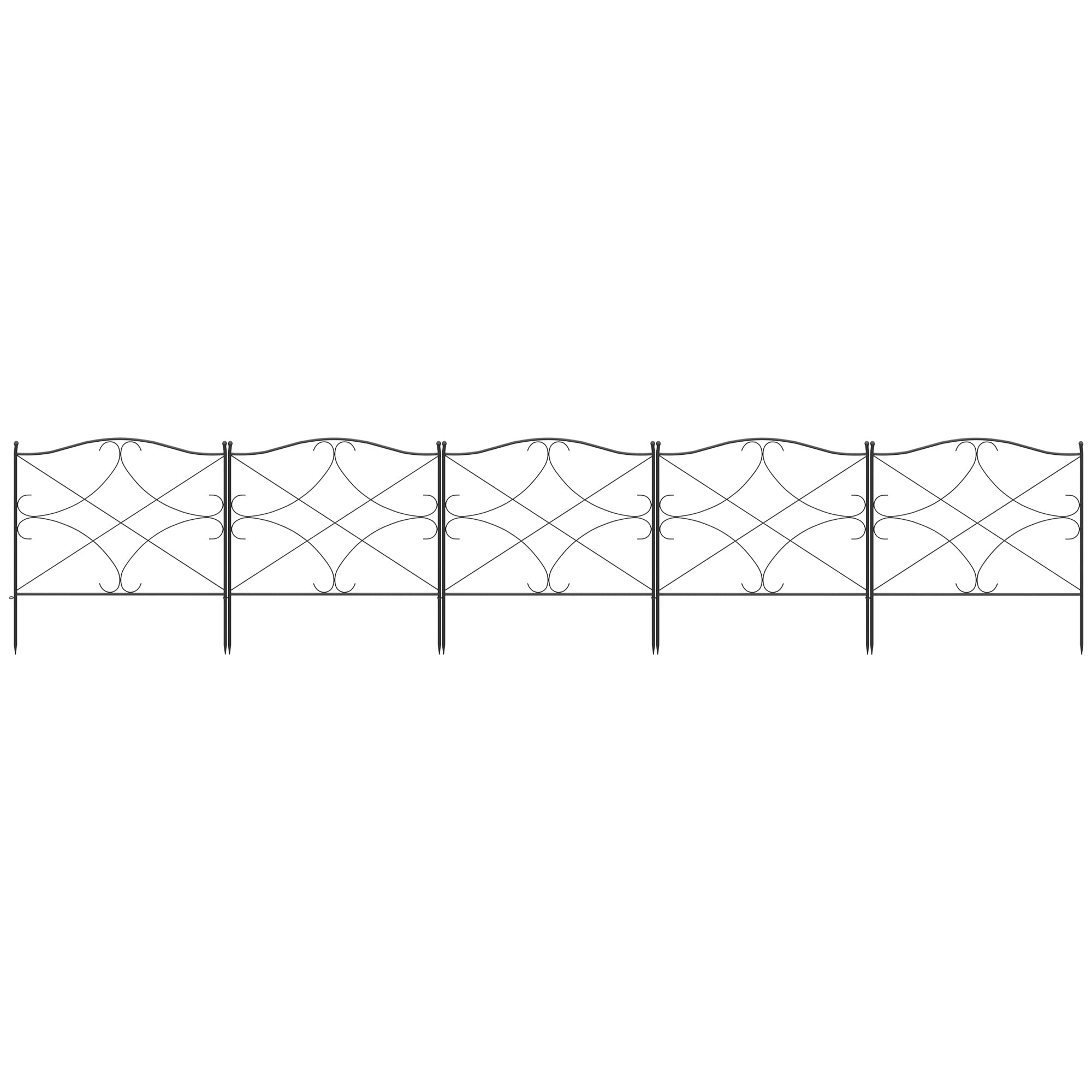 Outsunny Vallas Decorativas para Jardín de 5 Paneles 305x62 cm Cerca de Privacidad de Metal con Estacas y Bordes de Césped Barrera para Animales Negro