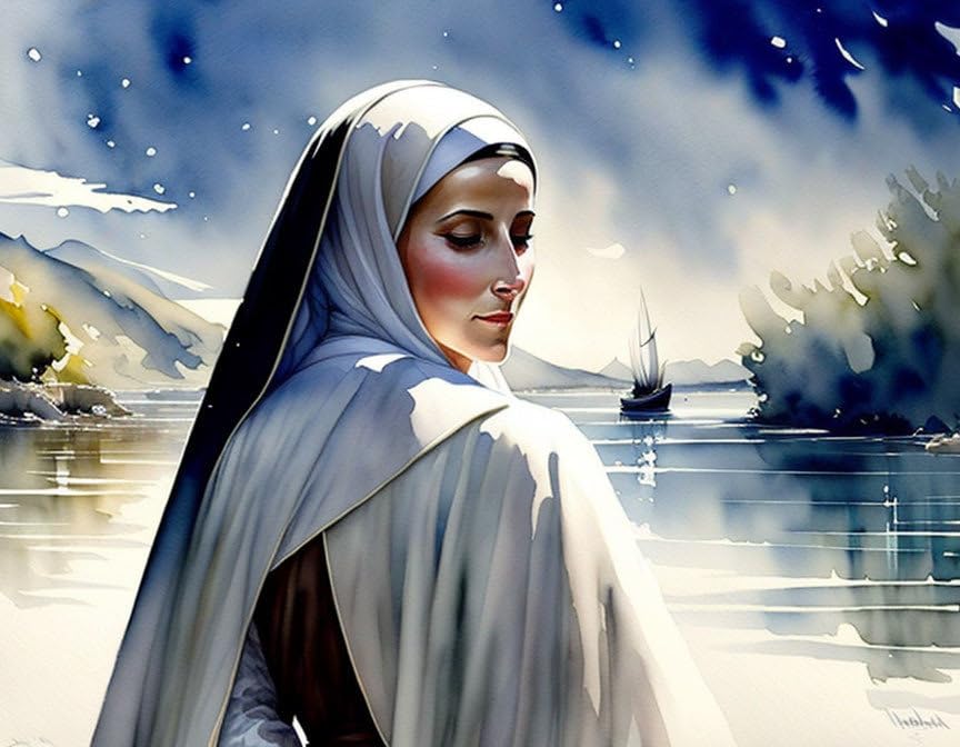 Poster nonne dessin sur toile impression murale sans cadre 50x70cm