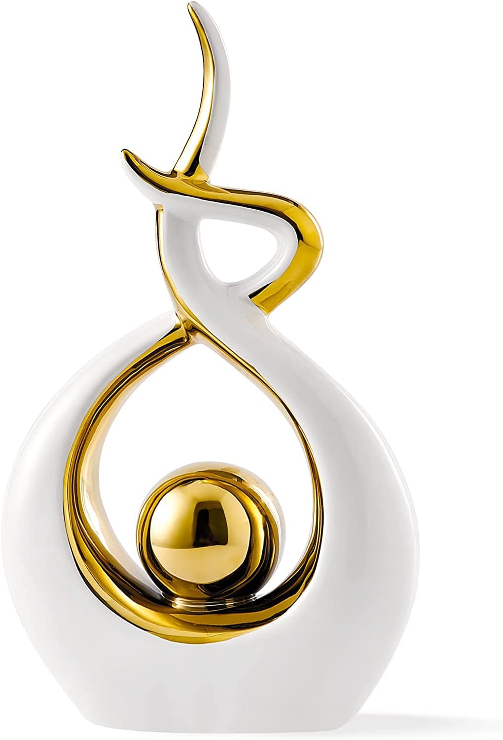 Abstract Art Statue Ceramic Sculpture Small White-Gold for Modern Home Decor Living Room Bedroom Office Decorations, Bookshelf Accents Desk Table Centerpiece As Great Gifts for Family or Friends