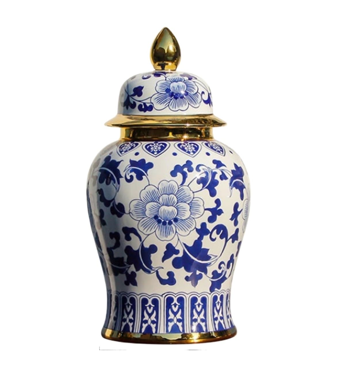 GFJHdfhE Chinese Style Decorative Jar Ceramic Vases Ginger Jar With Lid For Home Decor Flower Pattern Temple Table Decorations Flower Display(19.5 * 45cm)
