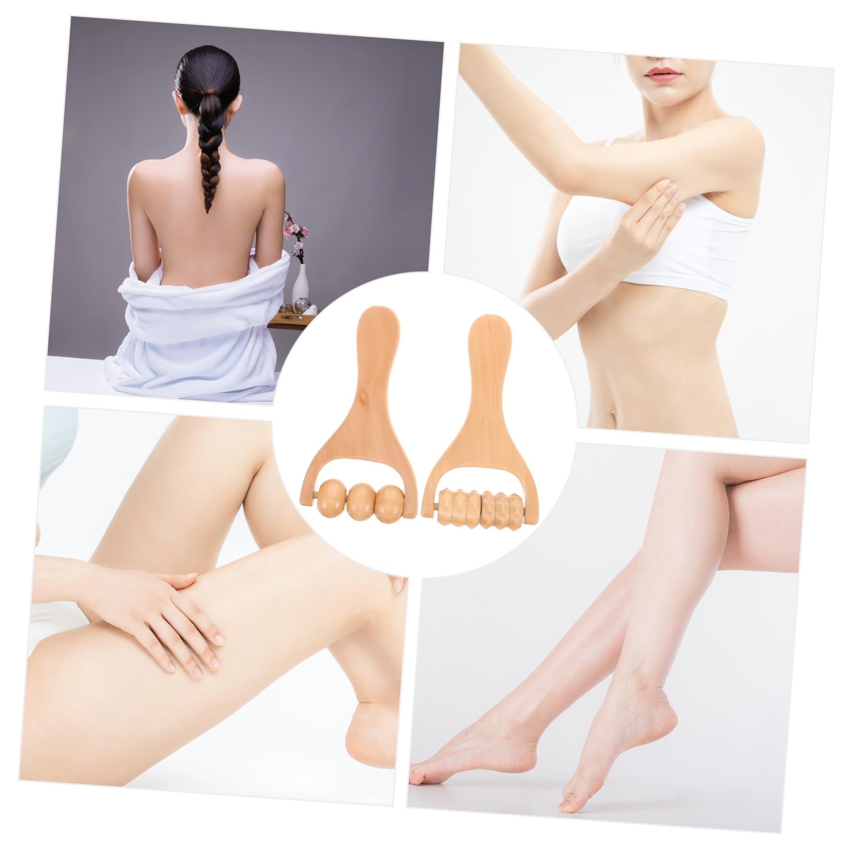 Rodillo de Masaje de Madera para Cuerpo y Rostro, 2 Piezas, Herramienta de Masaje Manual para Puntos Gatillo, Adecuado para Relajación de Cuello y Hombros