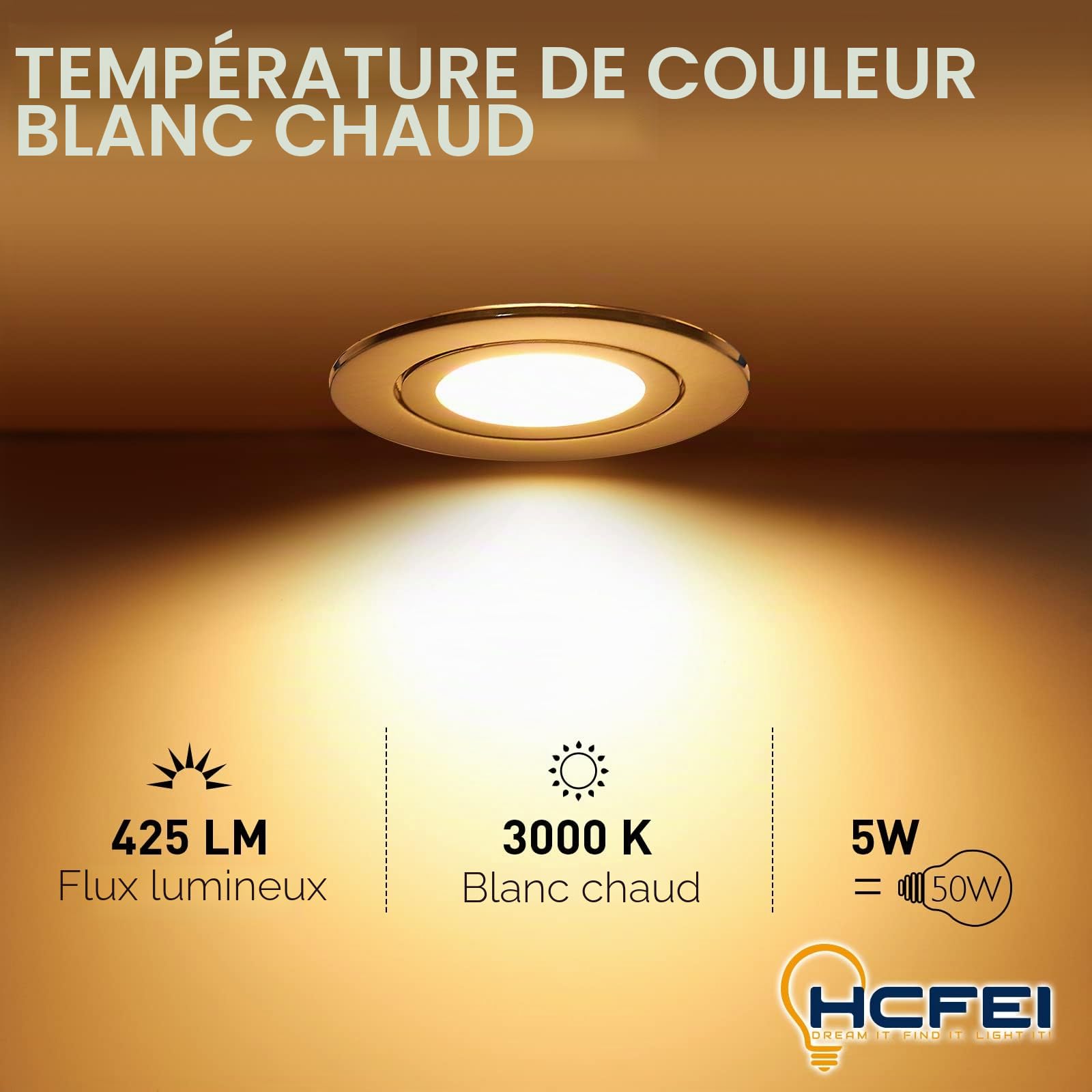 HCFEI IP44 Dimmable LED Spot Encastrable Argent | Aussi pour Salle de Bains | 5W 230V | Lot de 3 Spots | Blanc chaud