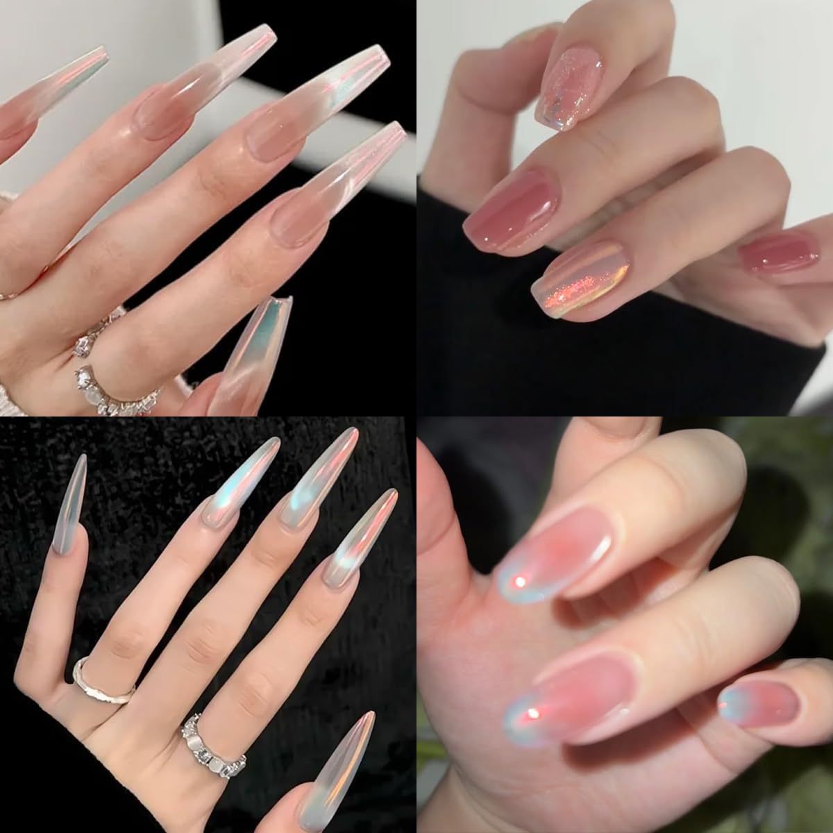 Pearl Chrome Nail Powder, Iridescent Aurora Chrome Powder Metallic Glitter Mirror Effect Pearlescent Ice Transparent Mermaid Pigment Pearl Dust Kit for Gel Polish Nail Art Decoration (Pink)