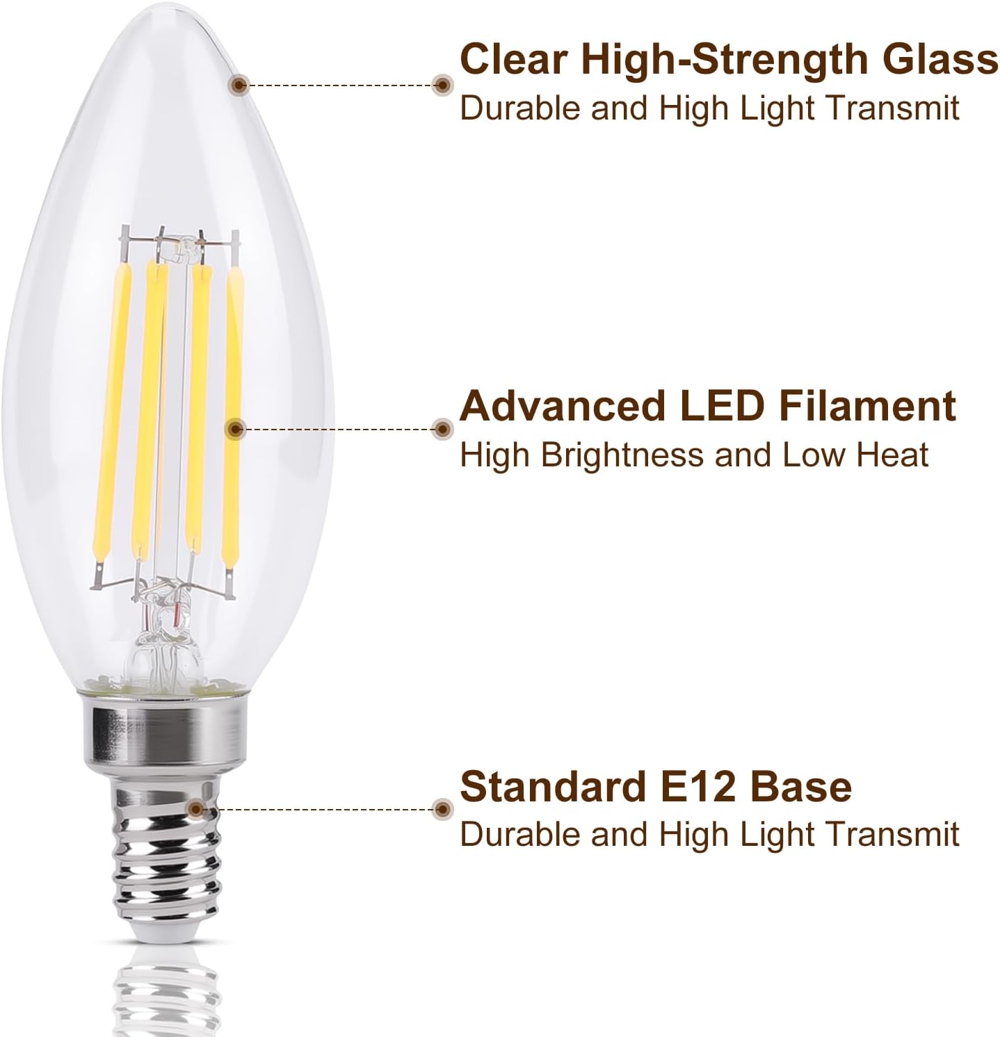 KINUR E12 Candelabra led Light Bulbs 4 Watt (40 Watt Equivalent) LED Chandelier Light Bulbs 5000K B11 Soft White Chandelier Decorative Candle Light Bulb Ceiling Fan Bulb Non-Dimmable 4Pack