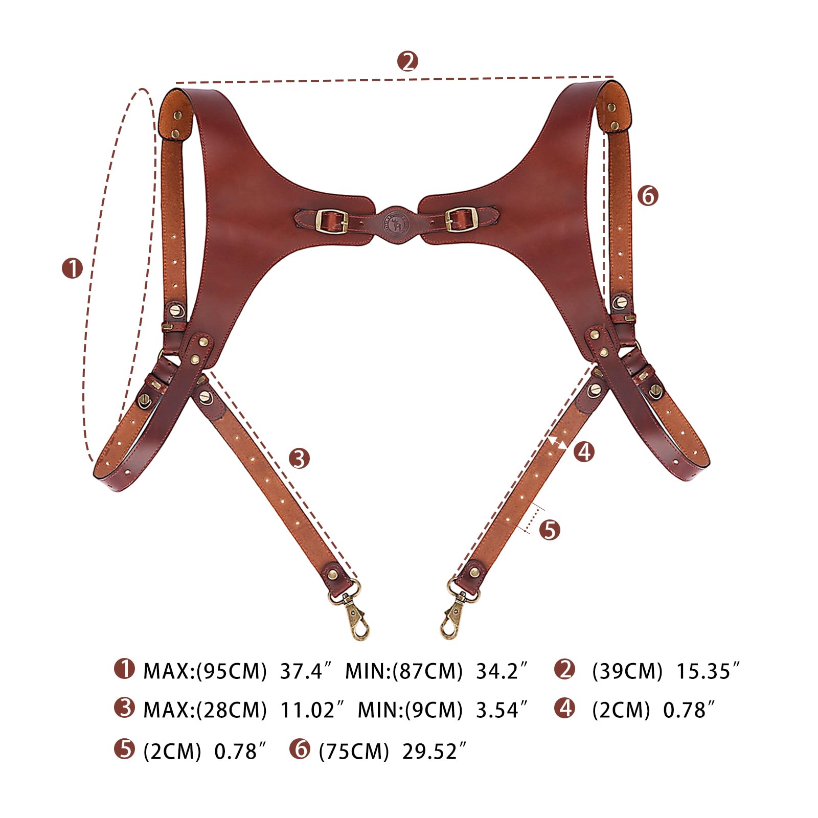 TOURBON Bretelles en cuir véritable avec vis Chicago Harnais de soutien dorsal réglable pour homme
