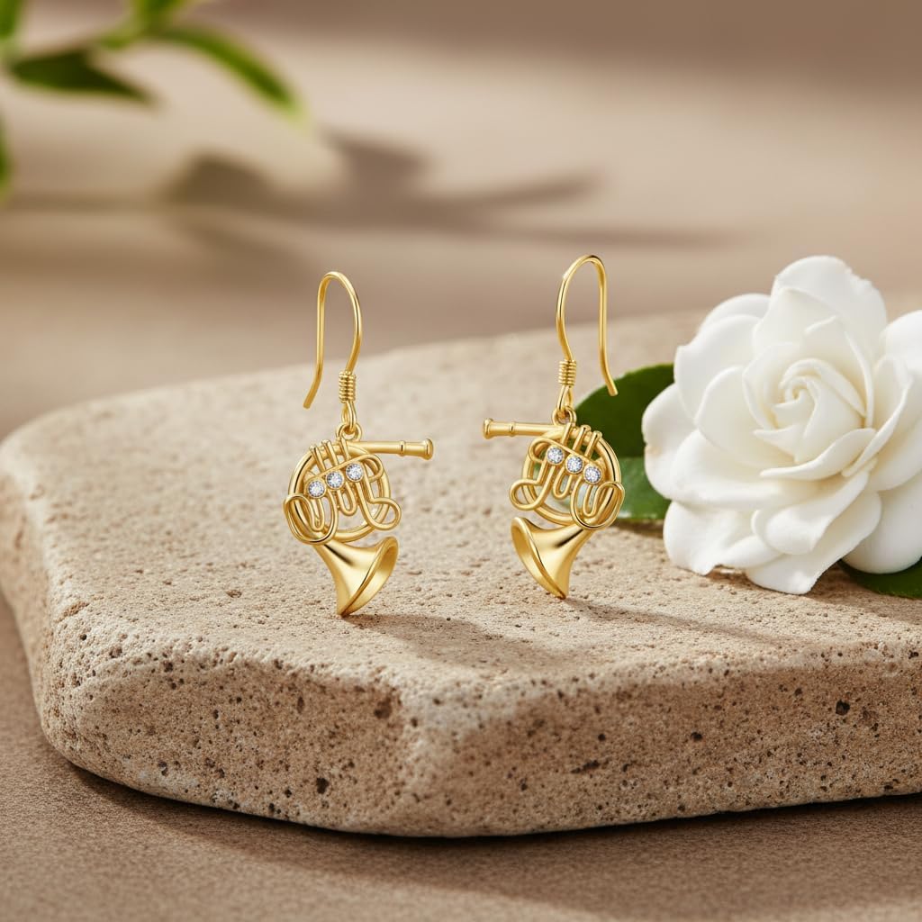 URONE Music Instrument Earrings 925 Sterling Silver Trumpet/Guitar/Clarinet/French Horn Earrings Instrument Jewelry Gifts For Women