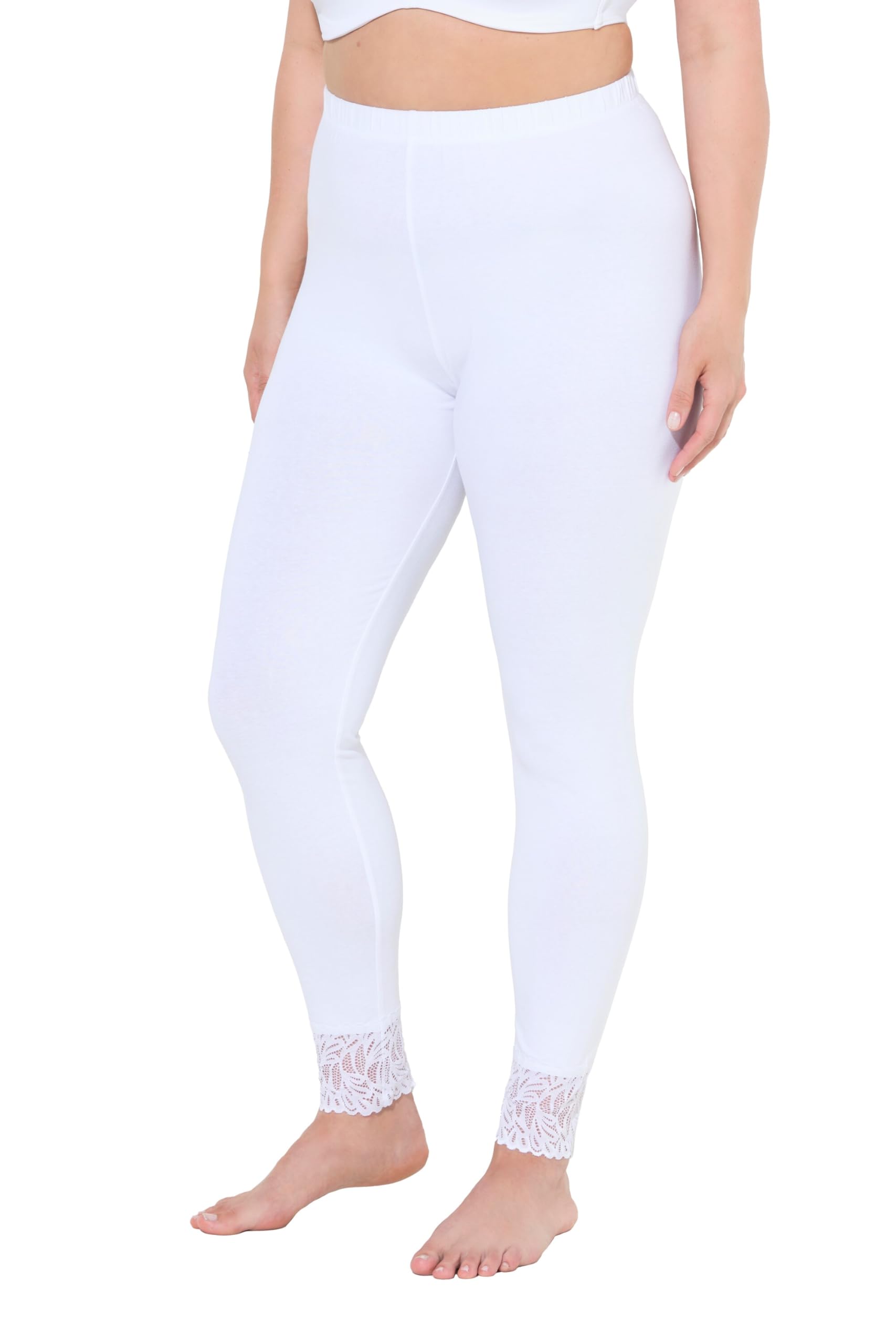 Ulla Popken Damen große Größen Übergrößen Plus Size Leggins, Spitzensaum 836196