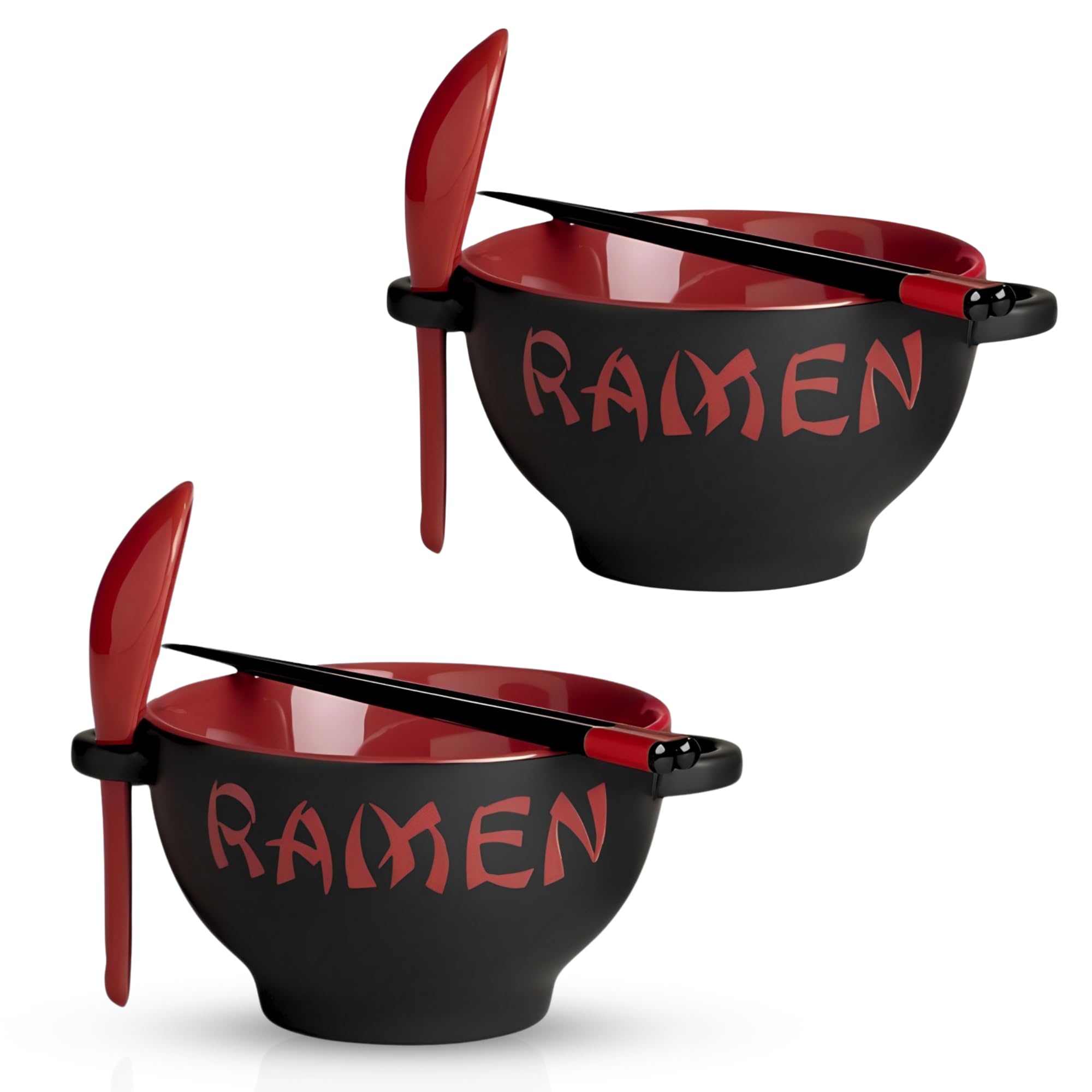 Japanische Ramenschüssel mit Essstäbchen und Suppenlöffeln, rotes Geschirr-Set für Geschenke, vielseitige Keramik-Suppenschalen für Reis, Miso, Pho, Udon-Nudeln und Instant-Ramen, große