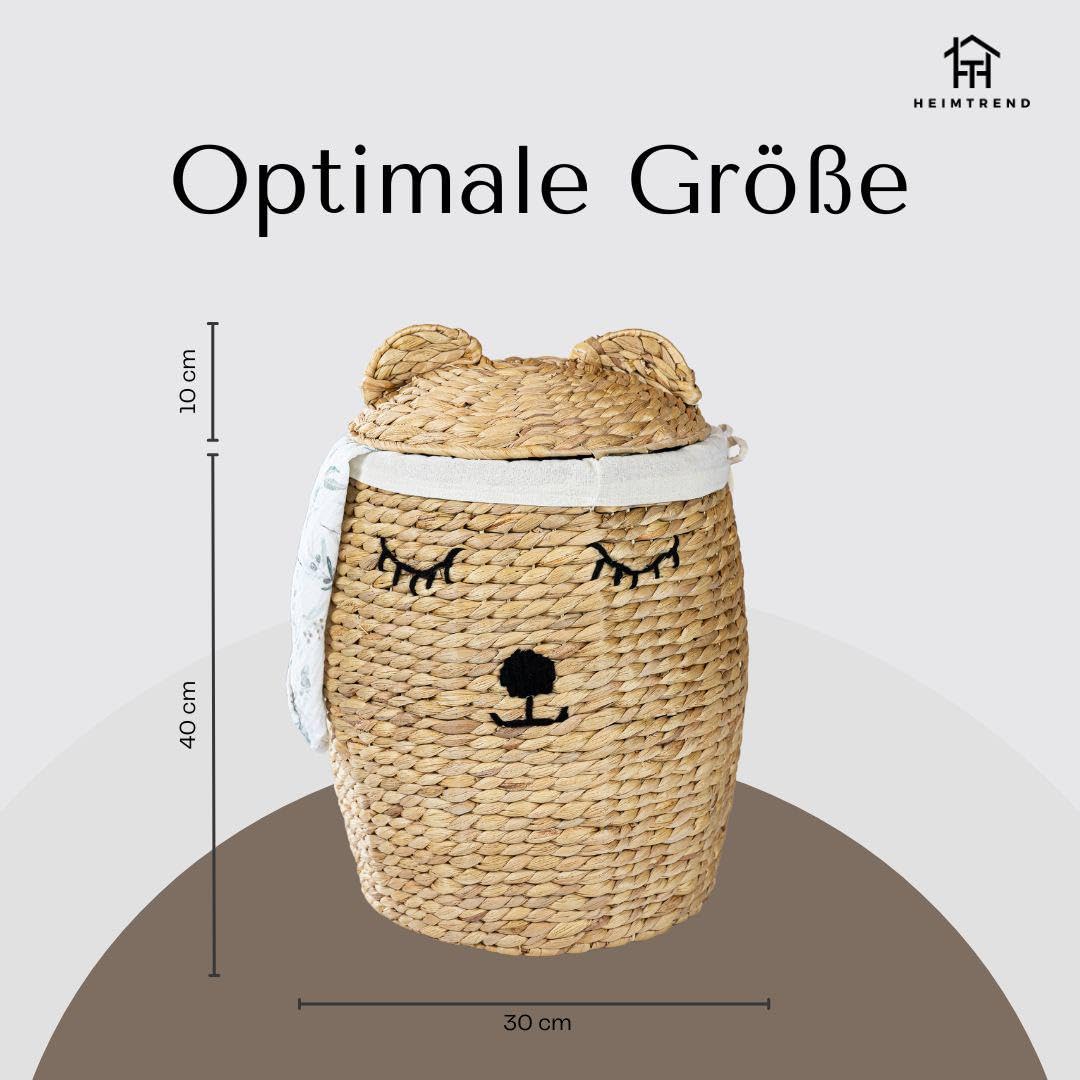 Aufbewahrungskorb/Spielzeugkorb/Wäschekorb geflochten [mit Deckel] - groß rund natur beige - Wasserhyazinthe Rattan - Wohnzimmer Kinderzimmer Schlafzimmer - Bär - Jetzt wählen