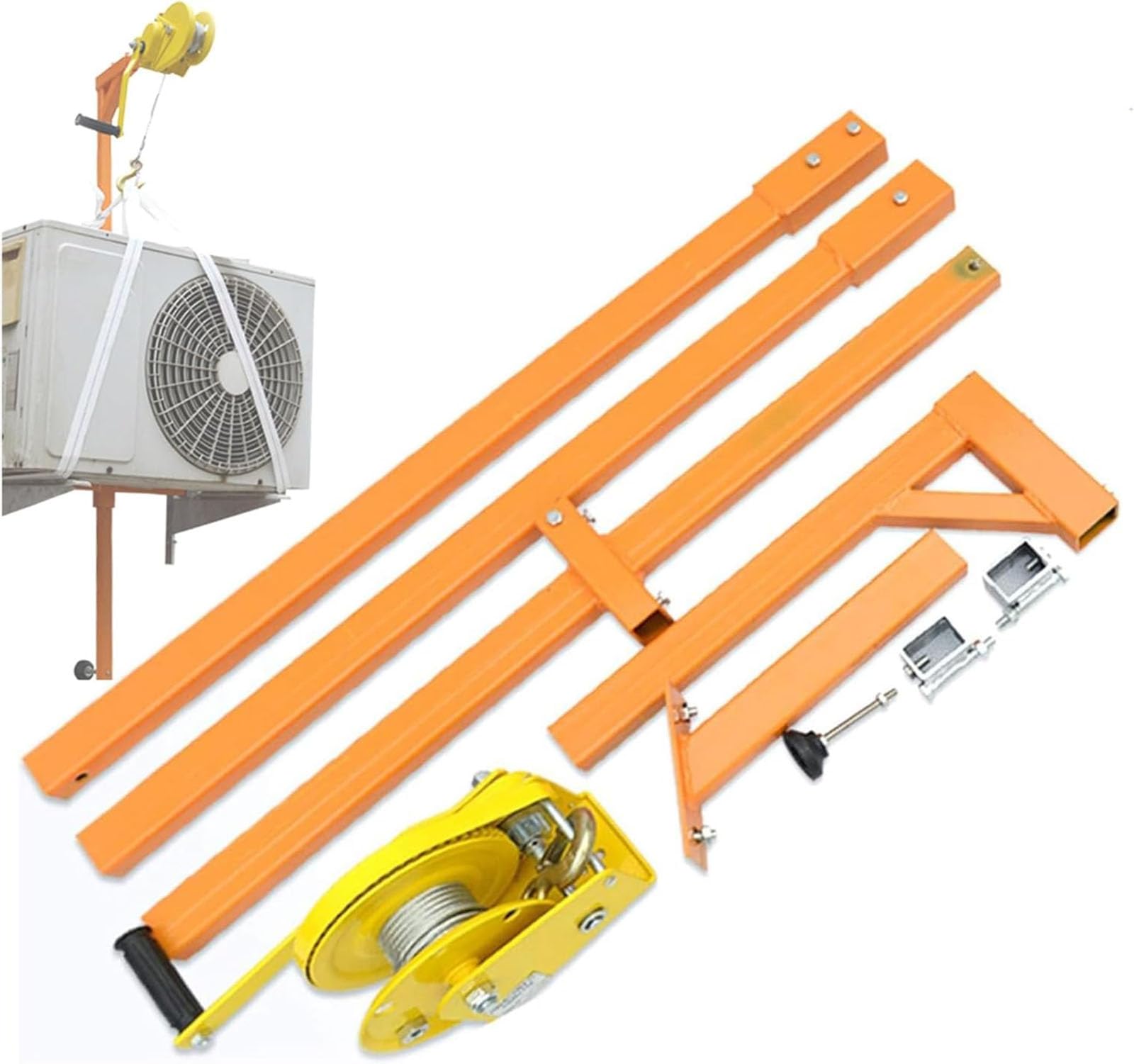 Verricello manuale portatile - Sollevatore in acciaio per condizionatori d'aria CableSafe InstallatEnhanced Load CapaciYellow Hand Crank Hoist