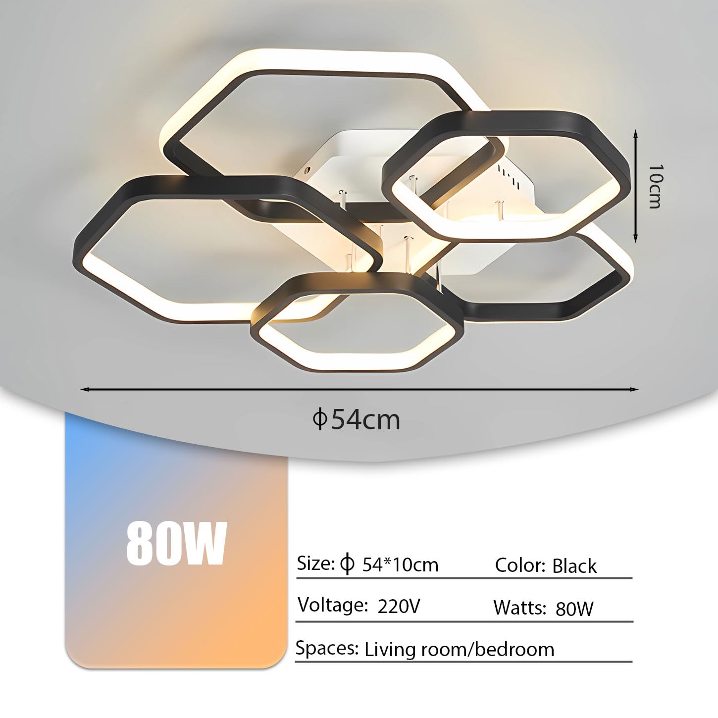 Lámpara de techo LED moderna, lámpara de techo regulable para dormitorio de 3000-6000 K con mando a distancia, lámpara de techo acrílica negra, ideal para dormitorios. (Oro)
