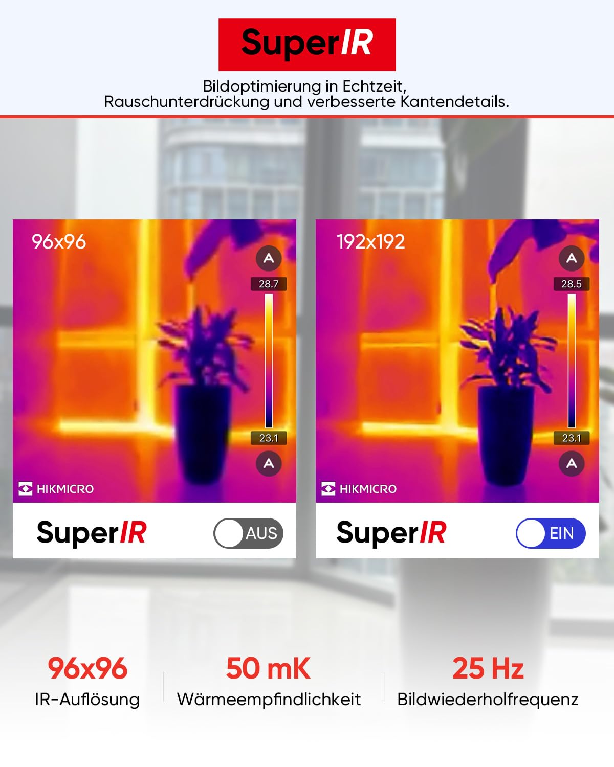 HIKMICRO Minie Wärmebildkamera - iOS/Android, 192×192 SuperIR Bildverbesserung, 25Hz, für Smartphone/Tablet, USB-C/Lightning(unterstützt iPhone 15/16)