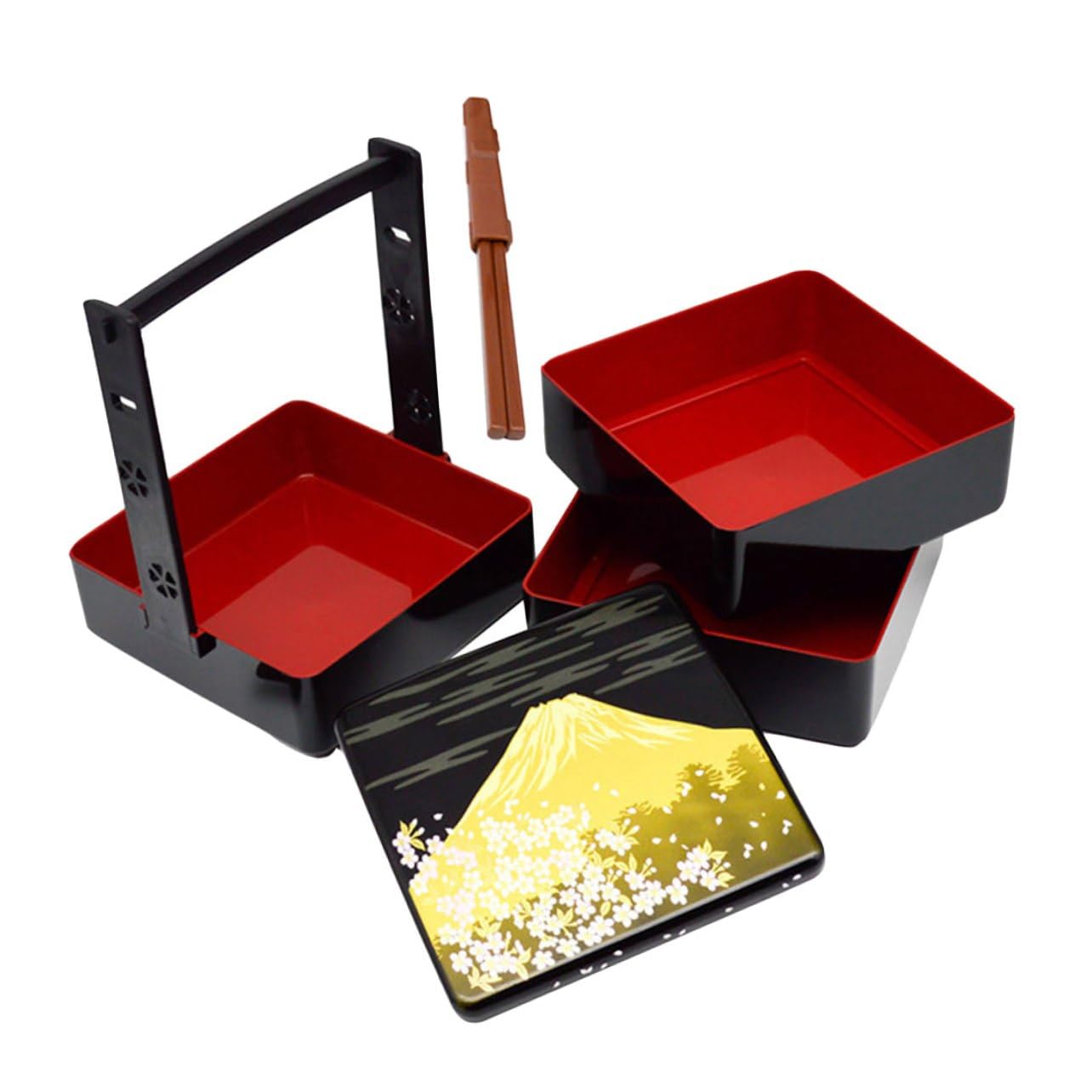 Boîte à Lunch Bento Japonaise Noire Réutilisable en Abs Design à Trois Couches, Pratique et Étanche, pour Repas en Plein Air à Emporter
