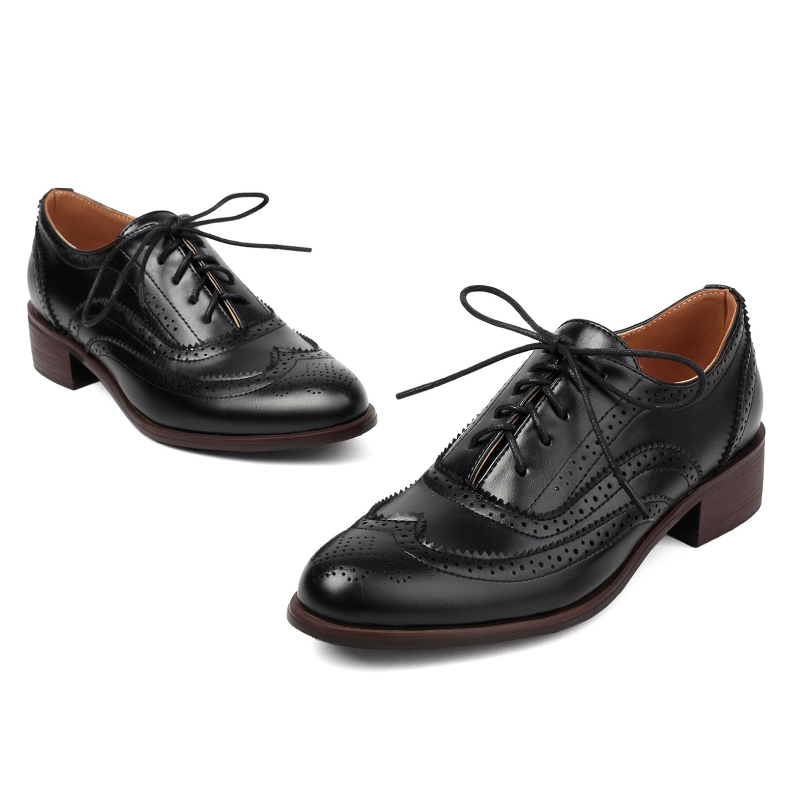 Lizoleor Chaussures brogue à lacets pour femme de style britannique classique