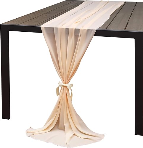Doris Home 2 caminos de mesa de gasa de 27 x 120 pulgadas y 10 pies, color crema melocotón, decoración extra larga con cinta marfil para recepción