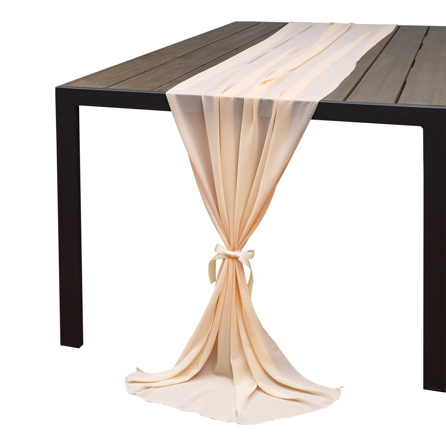 DORIS HOME2pcs 27x120inches 10ft Peach Cream Chiffon Table Runners Tulle Extra Long Sheer Decoration with Ivory Ribbon for Romantic Wedding Reception Bridal Baby Shower Holiday Party