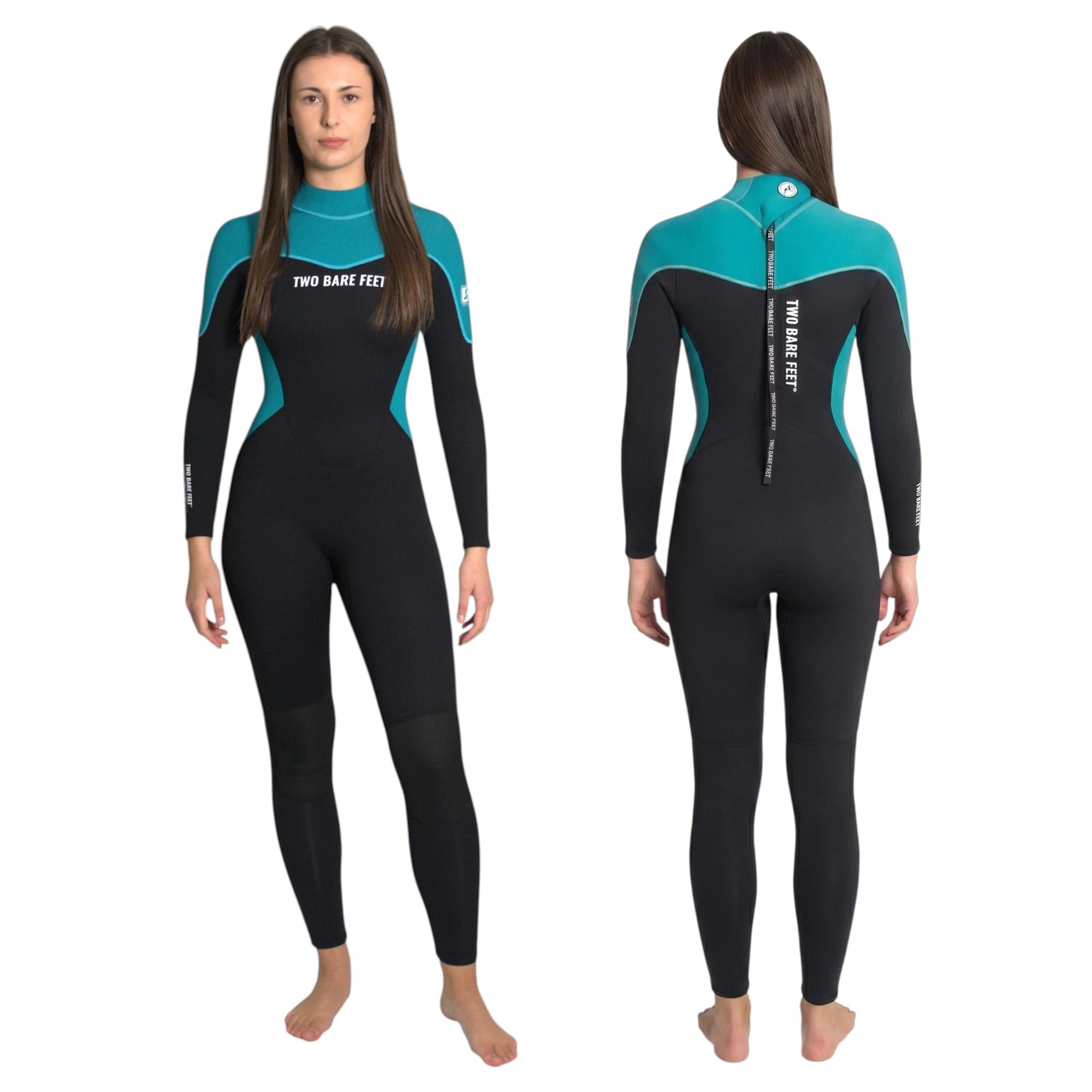 Two Bare Feet Women’s 3/2mm SupaFlex Full Length Summer Wetsuit – Superstretch Neoprene Back Zip for Surfing, Paddleboarding & Open Water Swimming (Black/Teal, XL)
