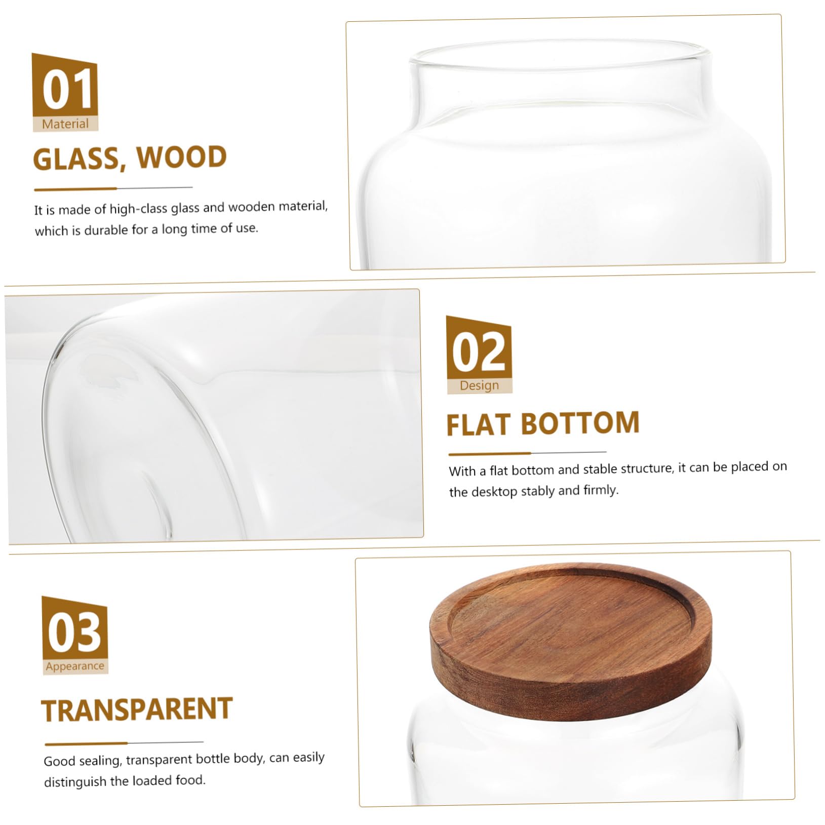 TOPBATHY Versiegeltes 2,8l Vorratsglas Aus Robustem Glas Mit Holzdeckel Luftdicht Für Getreide Tee Süßigkeiten Küchenaufbewahrung Transparent Große Kapazität