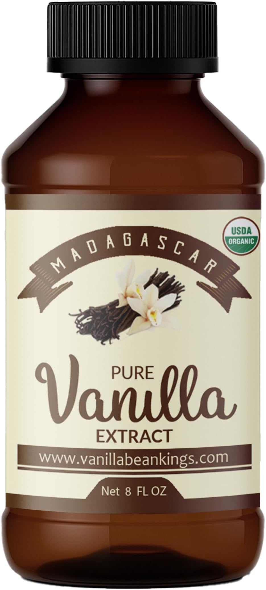 Organic Vanilla Extract - Made with Madagascar Vanilla Beans - 8 fl oz – For Baking, Desserts, Home Cooking and Chefs