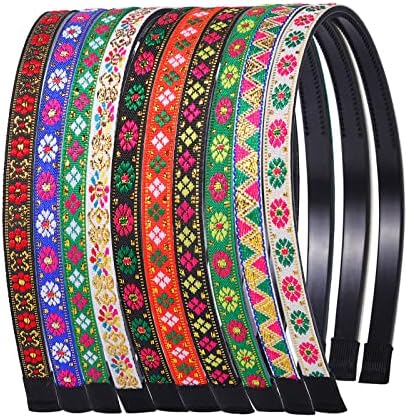 Santoddle Floral Headbands for Girls, Small Fresh Headband for Women, Non Slip Thin Hairbands for Teens, Boho Ethnic Style Head Band for Kids (10Pcs)