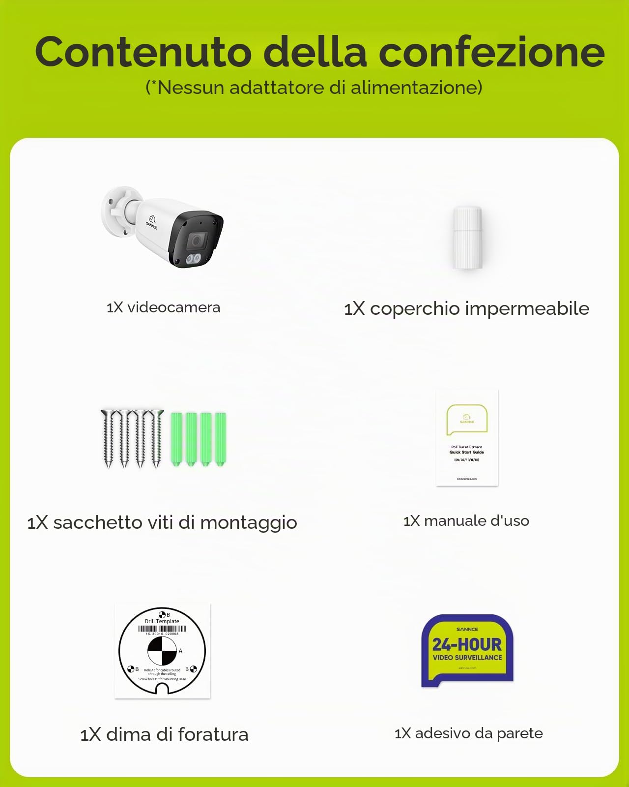 SANNCE 4K PoE Telecamera da Esterno, IP67 Videocamera Sorveglianza Esterno | Visione Notturna a Colori, Riconoscimento Intelligente di Persone/Veicolo, Registrazione Audio, Senza Alimentatore Rete