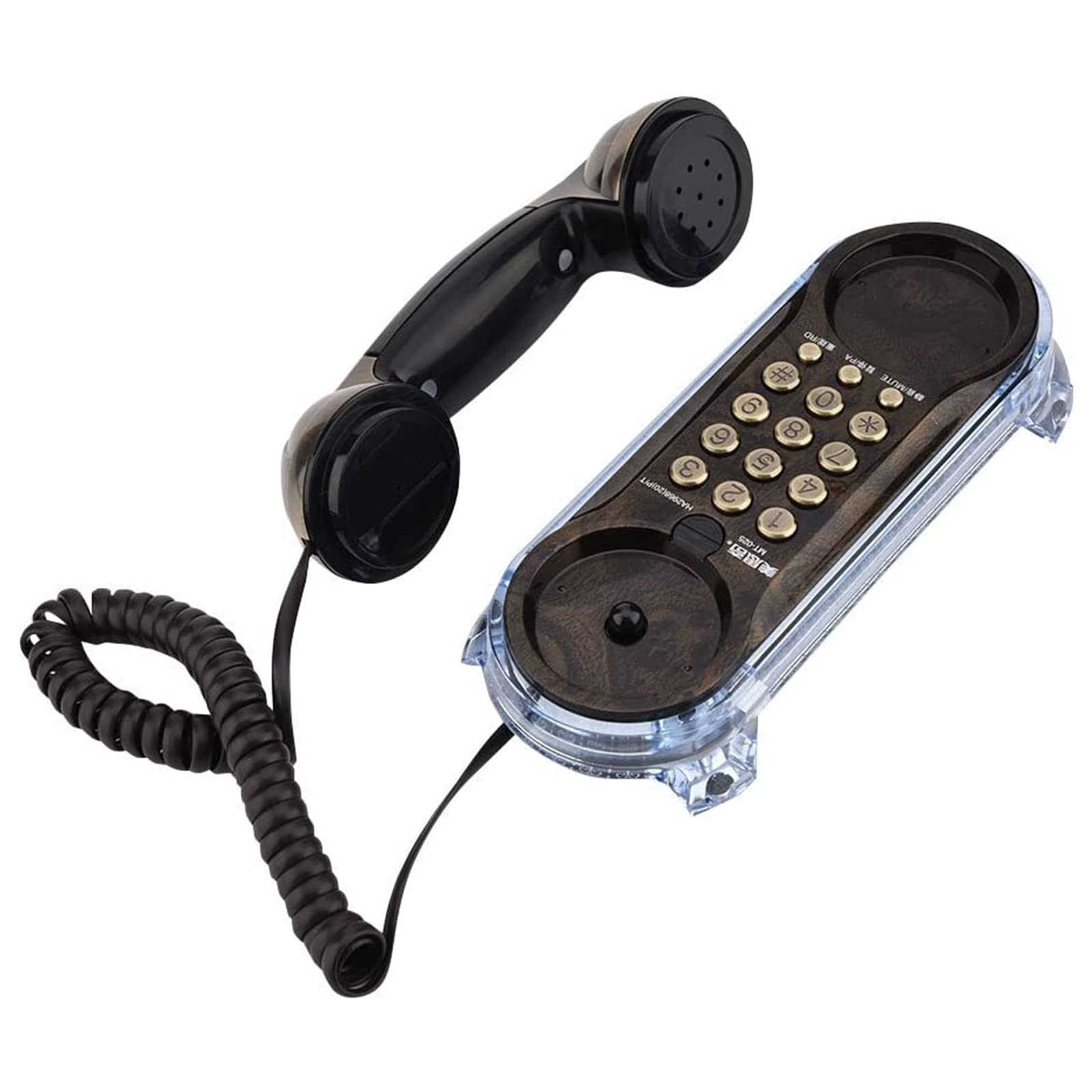 Mały telefon naścienny. Antyczny przewodowy telefon stacjonarny, modny telefon do domu, hotelu, biura (brązowy)