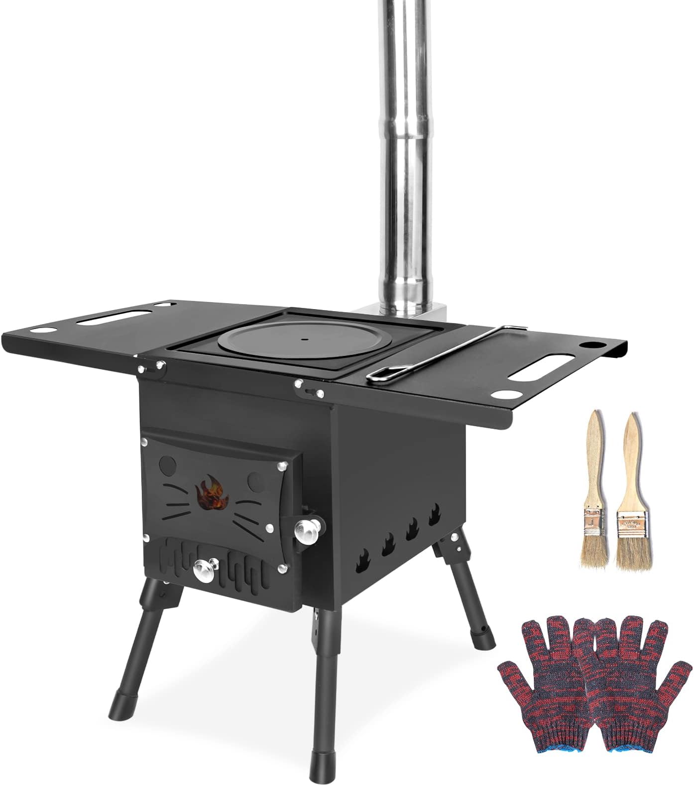 Portable Wood Burning Stove Outdoor Camping Stove Hot Tent Stove with Extended Chimney Pipes for Cooking Heating BBQ (Upgraded) (Black)