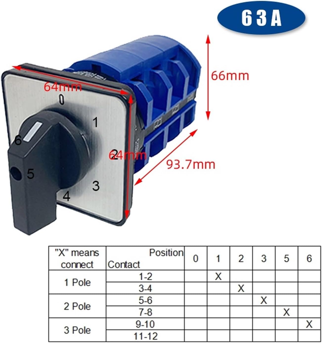63A Universal Three-Section LW26-63/3 Power Supply Rotary Circuit Control Cam Switch YMW26(0123456)