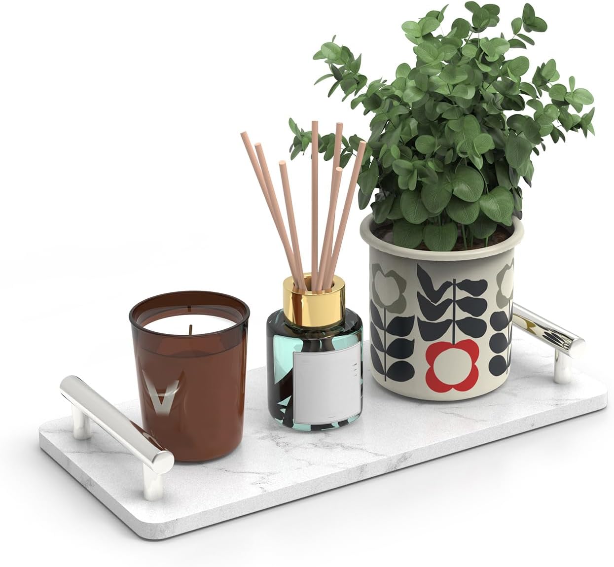 XZHXFX Guest Towel Holder Tray for Bathroom,Marble Slab with Handles - Napkin Holder for Kitchen - Bathroom Tray(Silver,Small)