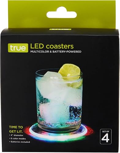 Miniatura 6 de True Posavasos LED con luz y 6 modos de color, de plástico, funciona con pilas, 4 pulgadas de diámetro, juego de 4, transparente