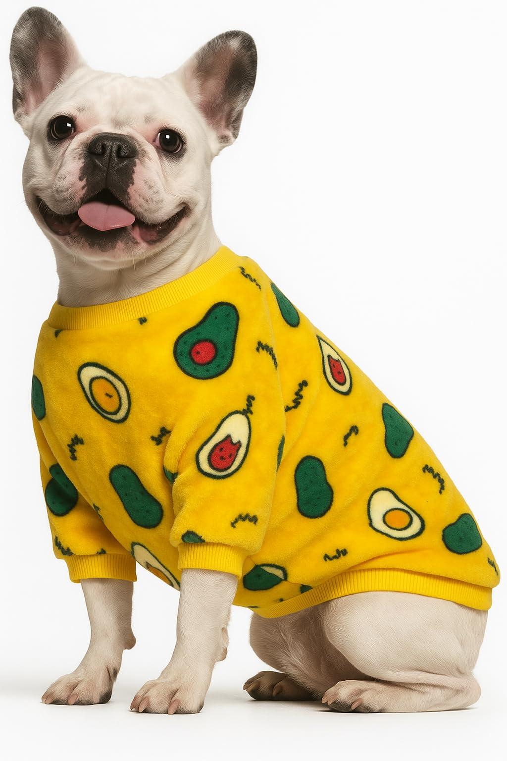 KUTKUT Dog Fleece Shirt, Soft Flannel Dog Sweatshirt Clothes For Medium Dogs, Avocado Pattern Winter Party Dress Up For French Bulldog, Pug, Etc. (Size: Xl, Chest: 60 Cm), Yellow,1 Count