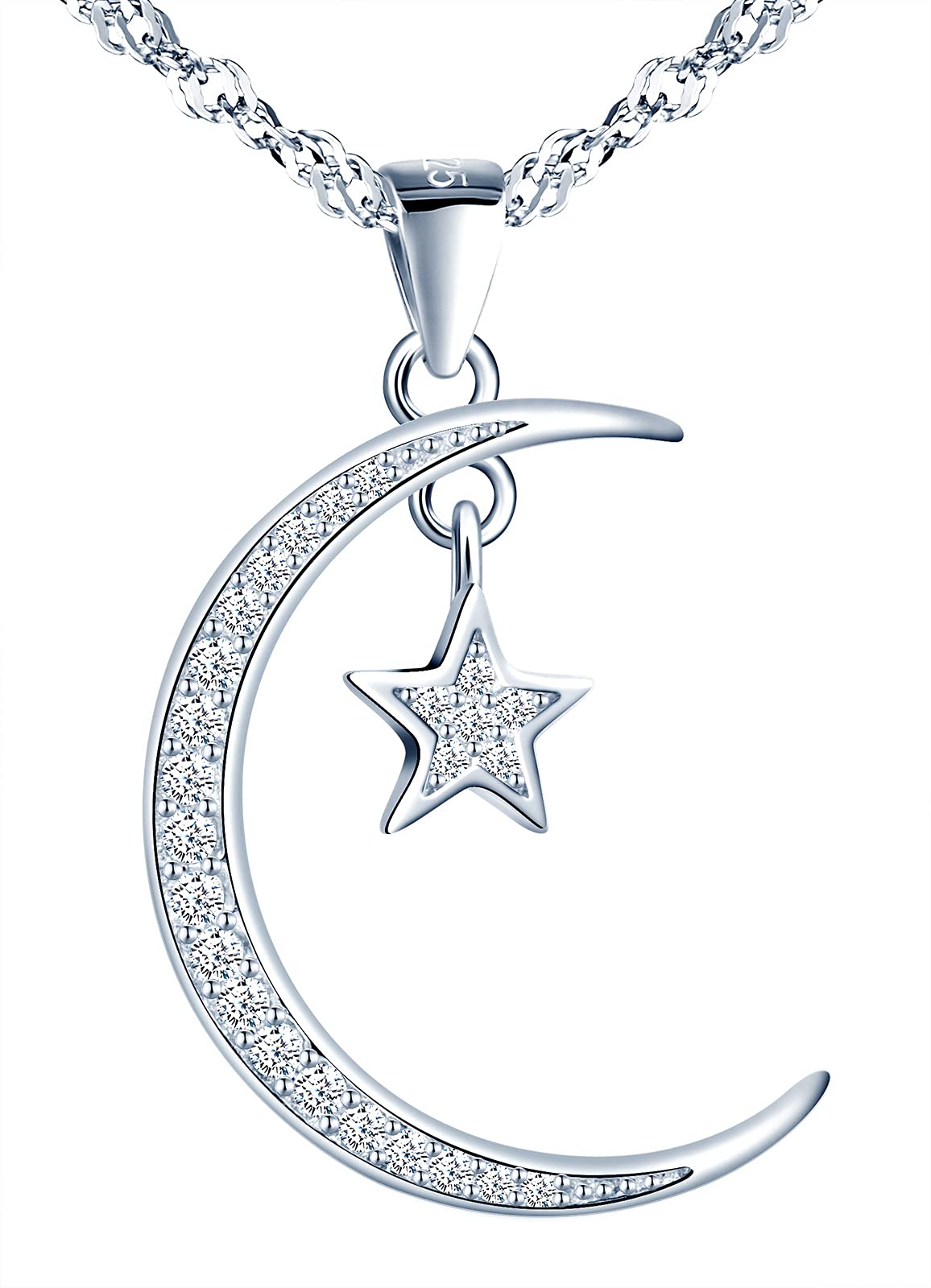 MicVivienCollar Estrella y Luna Mujer Plata de Ley 925 Colgante de Media Luna con Circonita blanca, Joyas Mujer para Madre Mamá Abuela Hija Niña Esposa Novia