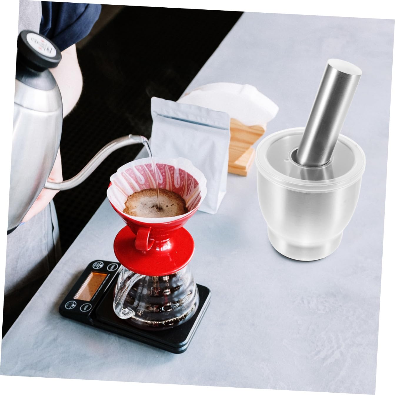 VICASKY Kartoffelstampfer aus Edelstahl Knoblauchpresse Pulverpresse für Gewürze Zuhause Kochen Mahlen von Pfeffer Kaffeebohnen Kartoffelpüree Babynahrung