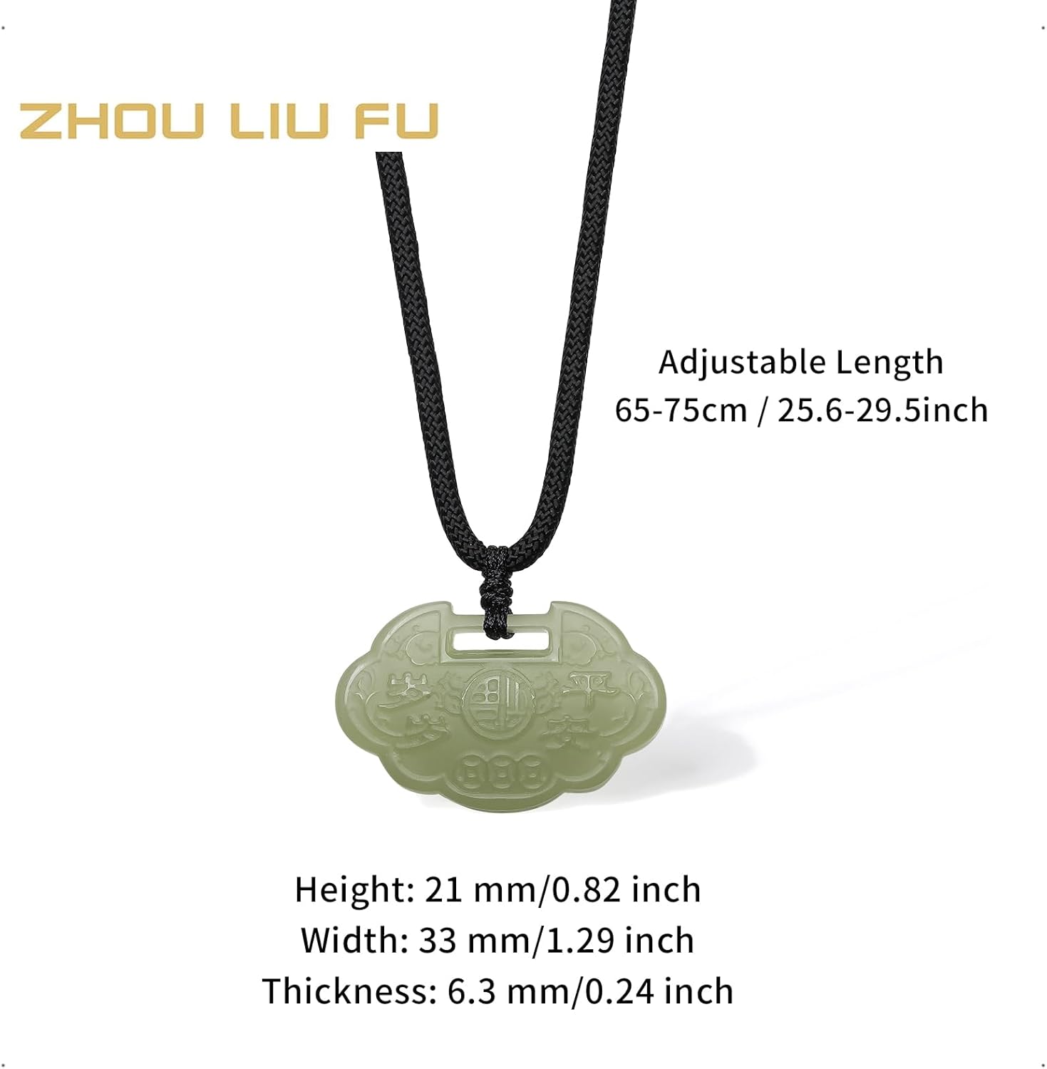 Jade Pendant Necklace Nephrite Pendants Ruyi Blessing Necklaces Healing Jewelry Adjustable Black Braided Chain for Women Men Mom Daughter Anniversary (65-75cm/25.6-29.5") - Image 2